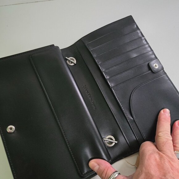 Calvin Klein Minimal Monogram Chain Strap Wallet Black Silver Chain Designer - Picture 4 of 5